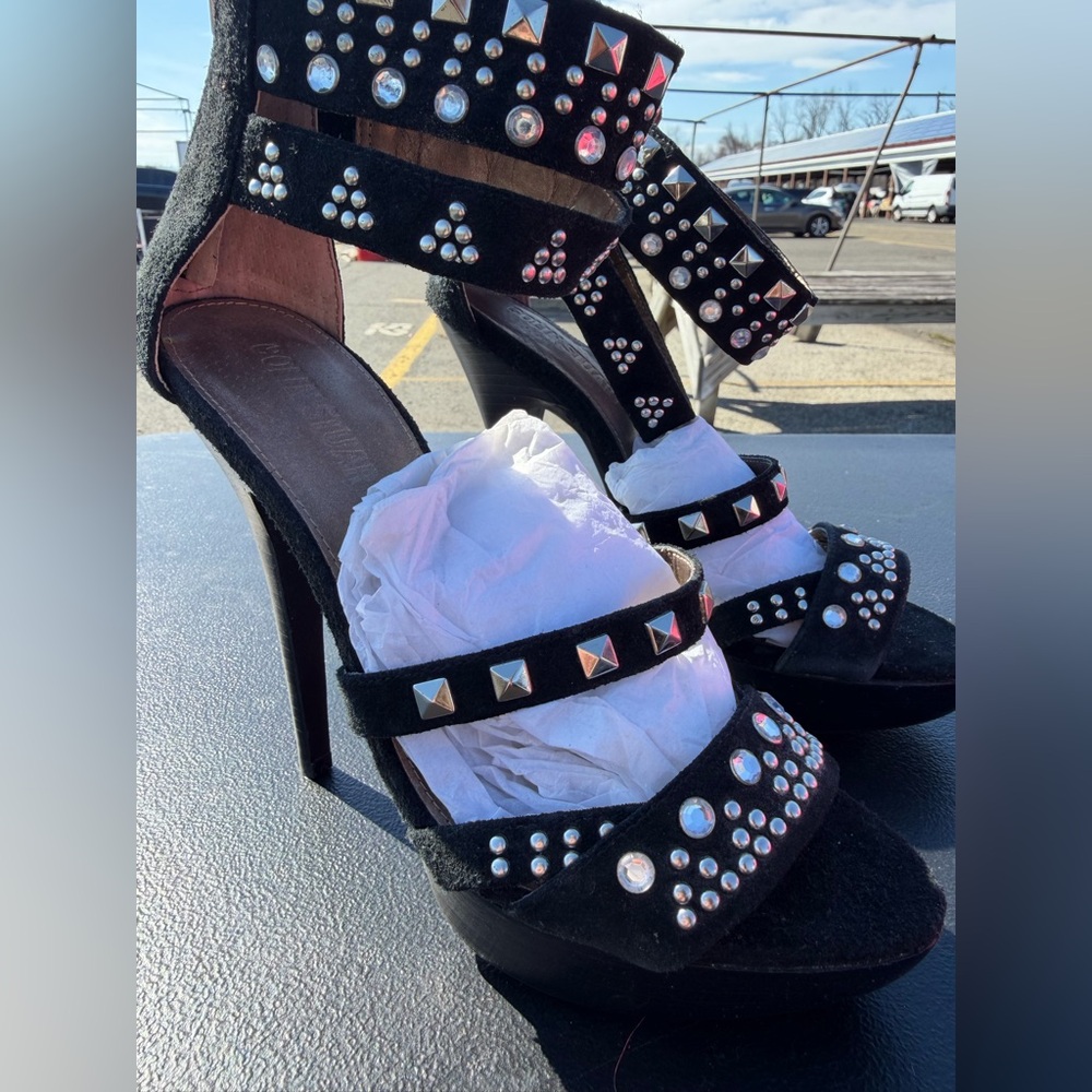 Colin Stuart Black Suede Studded Platform Heels- NEW